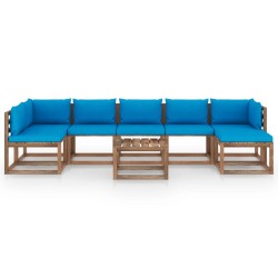 8-tlg. Garten-Lounge-Set mit Kissen in Hellblau