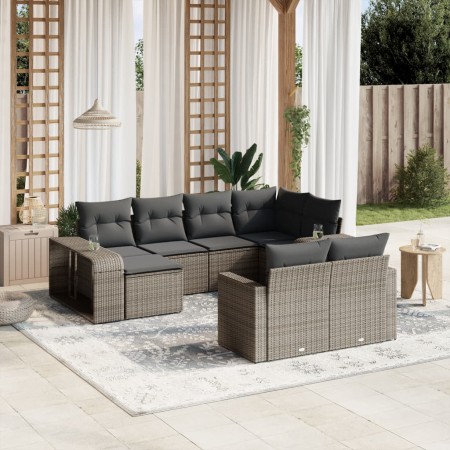 vidaXL 10-tlg. Garten-Sofagarnitur mit Kissen Grau Poly Rattan
