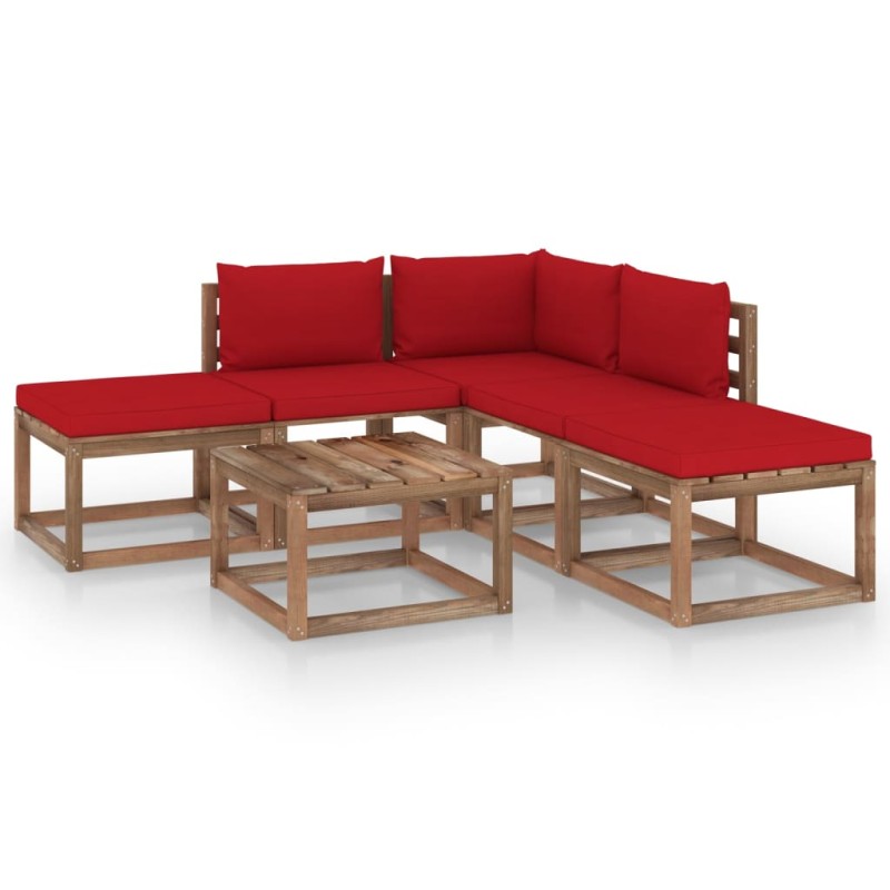 vidaXL 6-tlg. Garten-Lounge-Set mit Roten Kissen vidaXL 6-tlg. Garten-Lounge-Set mit Roten Kissen