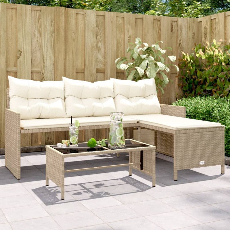 vidaXL Gartensofa in L-Form mit Tisch und Kissen Beige Poly Rattan vidaXL Gartensofa in L-Form mit Tisch und Kissen Beige Poly Rattan