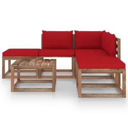 vidaXL 6-tlg. Garten-Lounge-Set mit Roten Kissen