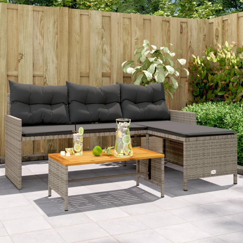 vidaXL Gartensofa in L-Form mit Tisch und Kissen Grau Poly Rattan vidaXL Gartensofa in L-Form mit Tisch und Kissen Grau Poly Rattan