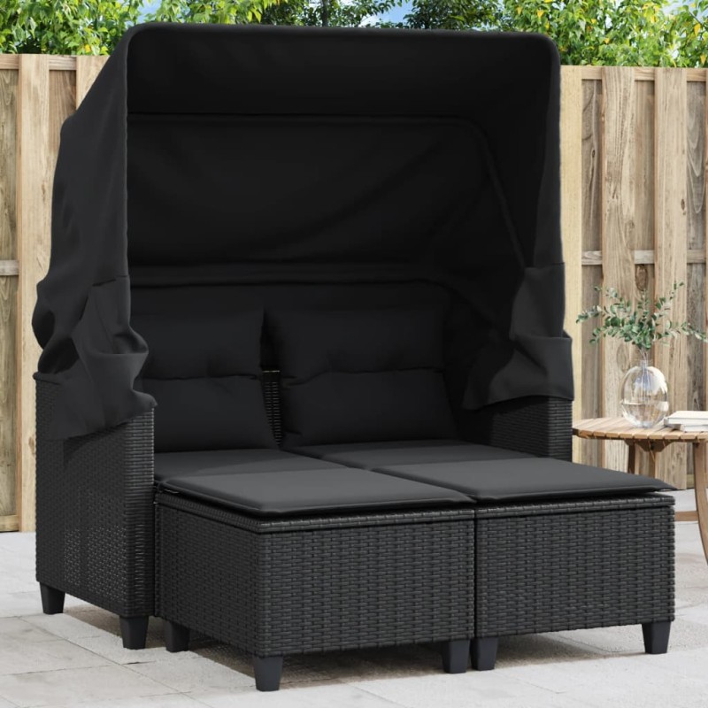 vidaXL Gartensofa 2-Sitzer mit Dach und Hockern Schwarz Poly Rattan vidaXL Gartensofa 2-Sitzer mit Dach und Hockern Schwarz Poly Rattan
