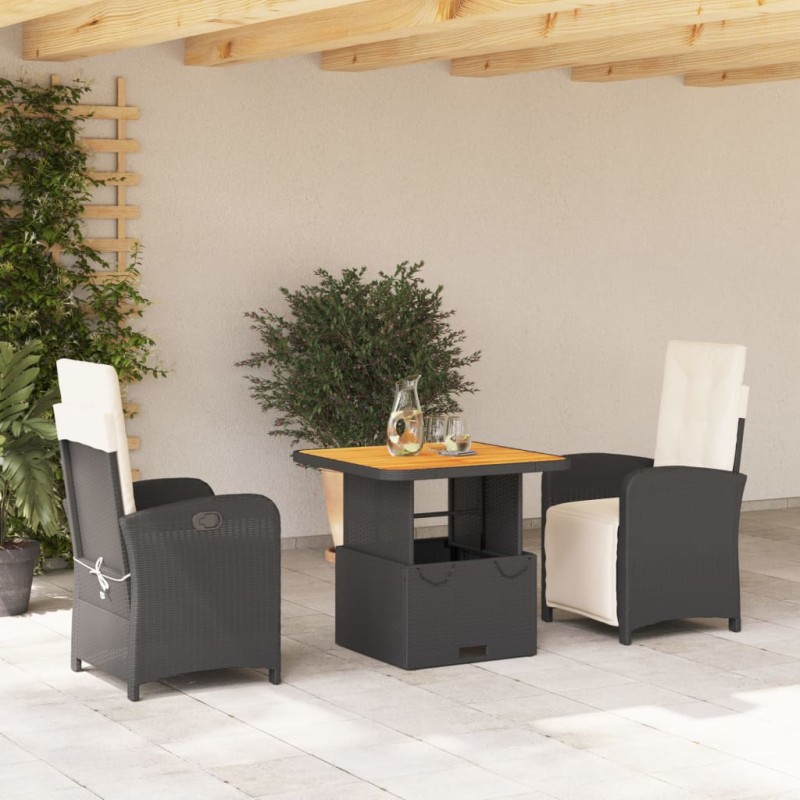 vidaXL 3-tlg. Garten-Essgruppe mit Kissen Schwarz Poly Rattan vidaXL 3-tlg. Garten-Essgruppe mit Kissen Schwarz Poly Rattan