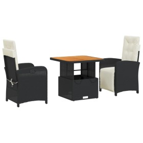 vidaXL 3-tlg. Garten-Essgruppe mit Kissen Schwarz Poly Rattan