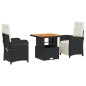 vidaXL 3-tlg. Garten-Essgruppe mit Kissen Schwarz Poly Rattan vidaXL 3-tlg. Garten-Essgruppe mit Kissen Schwarz Poly Rattan