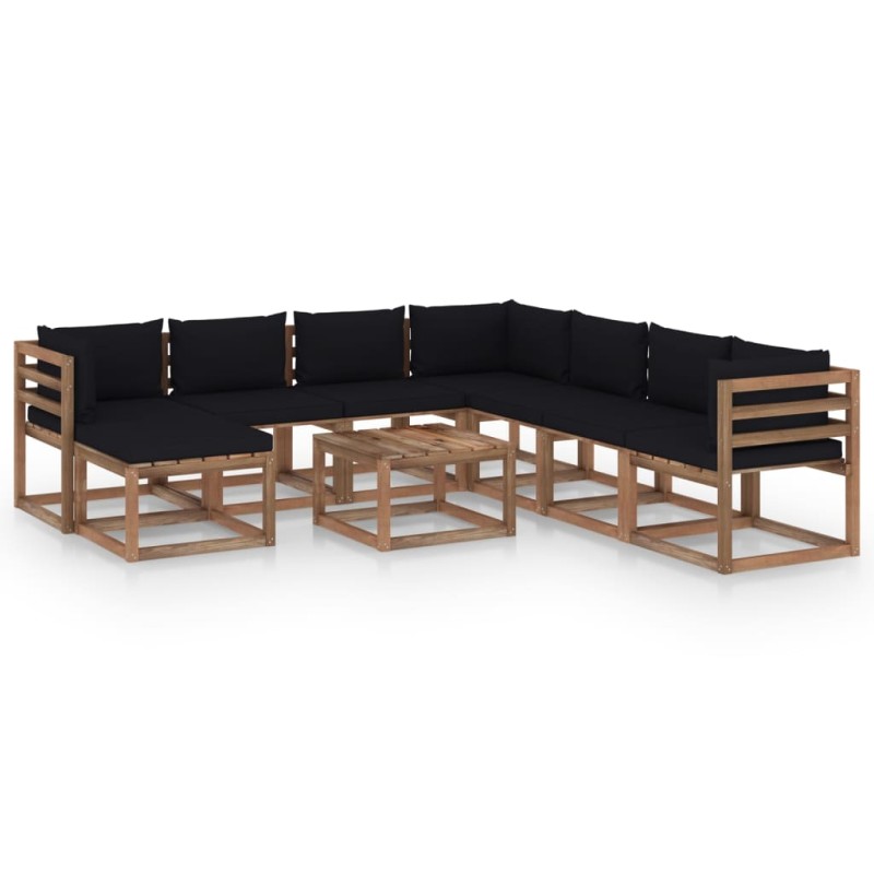 9-tlg. Garten-Lounge-Set mit Kissen Schwarz 9-tlg. Garten-Lounge-Set mit Kissen Schwarz