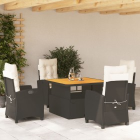 vidaXL 5-tlg. Garten-Essgruppe mit Kissen Schwarz Poly Rattan