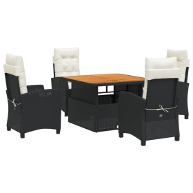 vidaXL 5-tlg. Garten-Essgruppe mit Kissen Schwarz Poly Rattan