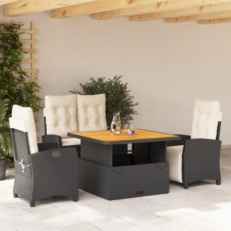 vidaXL 4-tlg. Garten-Essgruppe mit Kissen Schwarz Poly Rattan vidaXL 4-tlg. Garten-Essgruppe mit Kissen Schwarz Poly Rattan