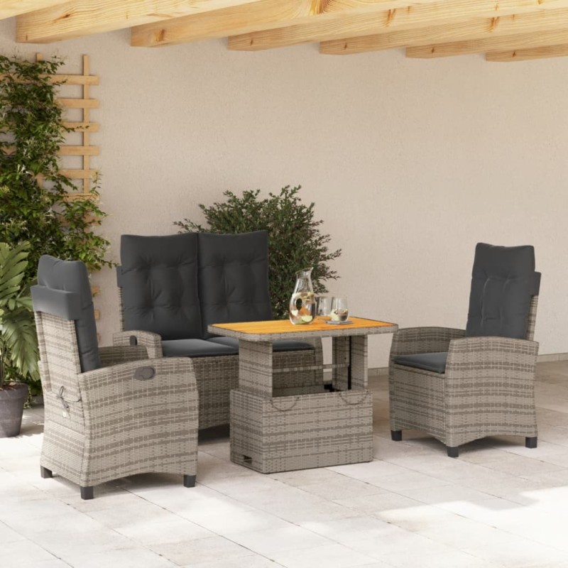 vidaXL 4-tlg. Garten-Essgruppe mit Kissen Grau Poly Rattan vidaXL 4-tlg. Garten-Essgruppe mit Kissen Grau Poly Rattan