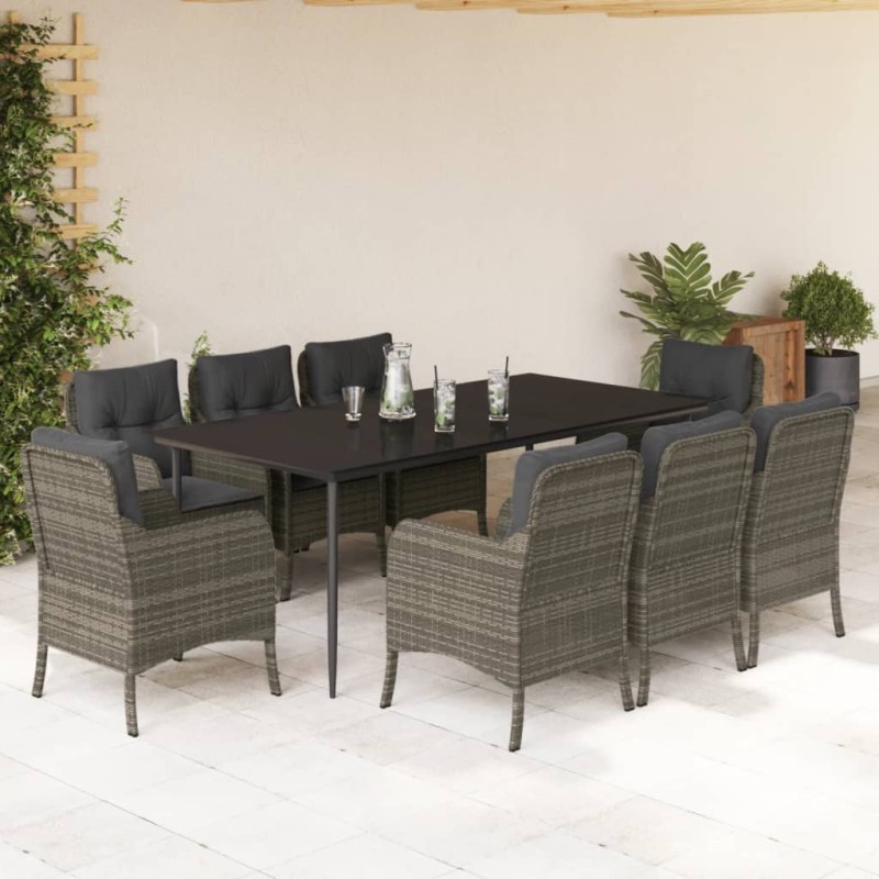 vidaXL 9-tlg. Garten-Essgruppe mit Kissen Grau Poly Rattan vidaXL 9-tlg. Garten-Essgruppe mit Kissen Grau Poly Rattan