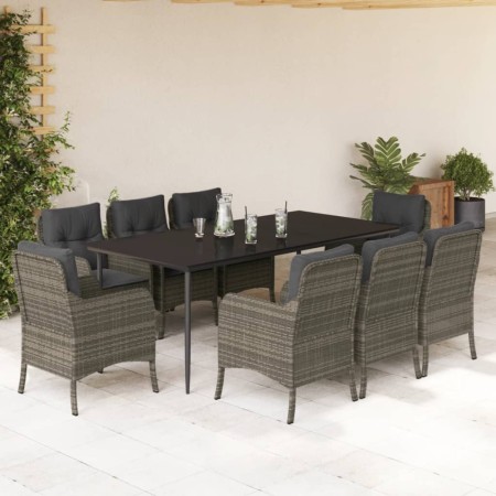 vidaXL 9-tlg. Garten-Essgruppe mit Kissen Grau Poly Rattan