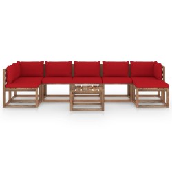 8-tlg. Garten-Lounge-Set mit Kissen in Rot