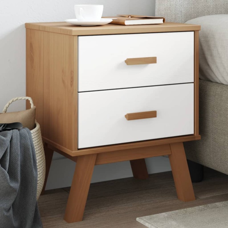 vidaXL Nachttisch OLDEN Weiß und Braun Massivholz Kiefer vidaXL Nachttisch OLDEN Weiß und Braun Massivholz Kiefer