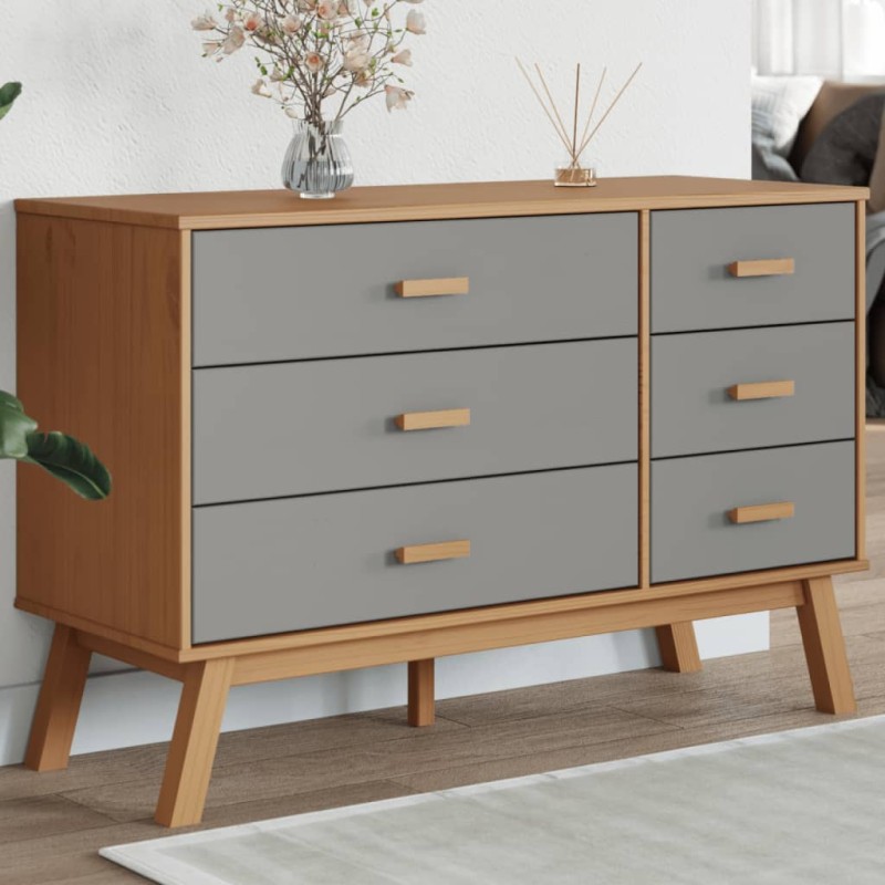 vidaXL Schubladenschrank OLDEN Grau und Braun Massivholz Kiefer vidaXL Schubladenschrank OLDEN Grau und Braun Massivholz Kiefer