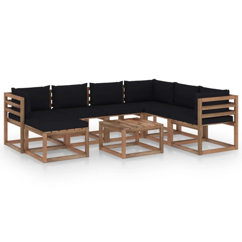 8-tlg. Garten-Lounge-Set mit Kissen Schwarz 8-tlg. Garten-Lounge-Set mit Kissen Schwarz