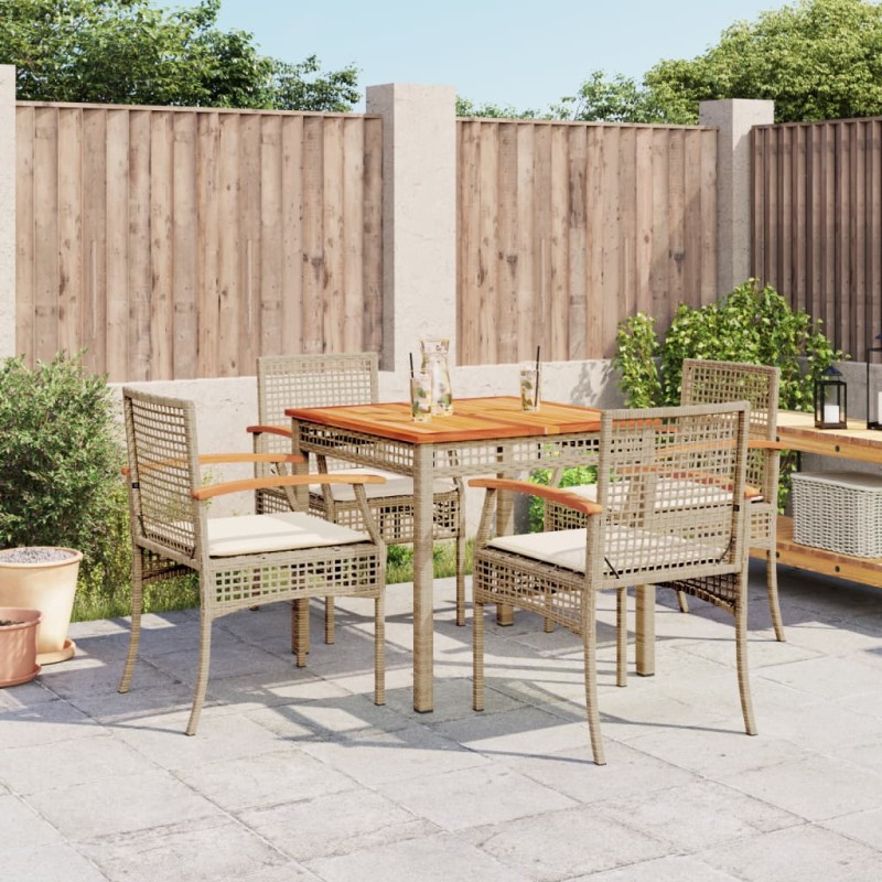 vidaXL 5-tlg. Garten-Essgruppe mit Kissen Beige Poly Rattan vidaXL 5-tlg. Garten-Essgruppe mit Kissen Beige Poly Rattan