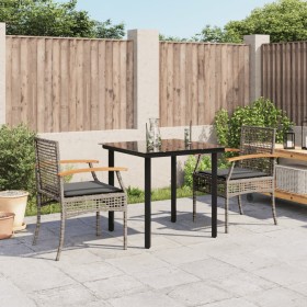 vidaXL 3-tlg. Garten-Essgruppe mit Kissen Grau Poly Rattan