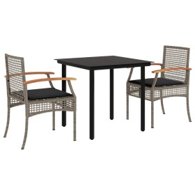 vidaXL 3-tlg. Garten-Essgruppe mit Kissen Grau Poly Rattan