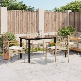 vidaXL 5-tlg. Garten-Essgruppe mit Kissen Beige Poly Rattan