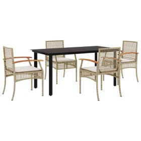vidaXL 5-tlg. Garten-Essgruppe mit Kissen Beige Poly Rattan