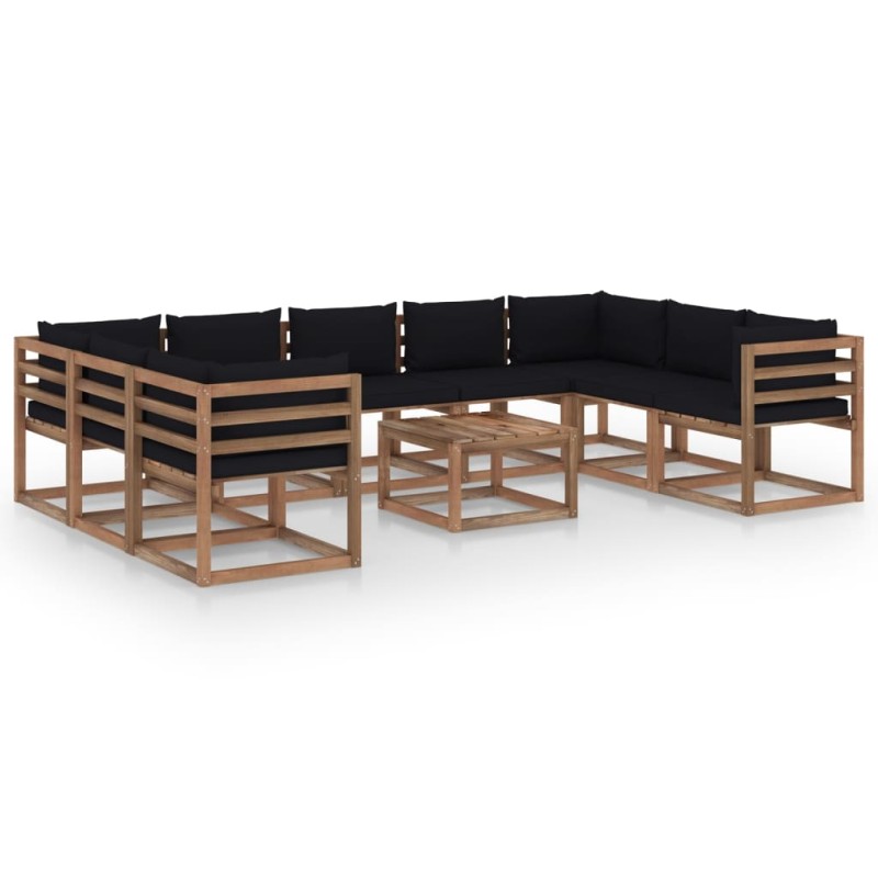 10-tlg. Garten-Lounge-Set mit Kissen in Schwarz 10-tlg. Garten-Lounge-Set mit Kissen in Schwarz