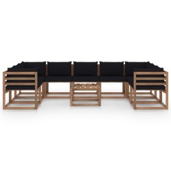 10-tlg. Garten-Lounge-Set mit Kissen in Schwarz