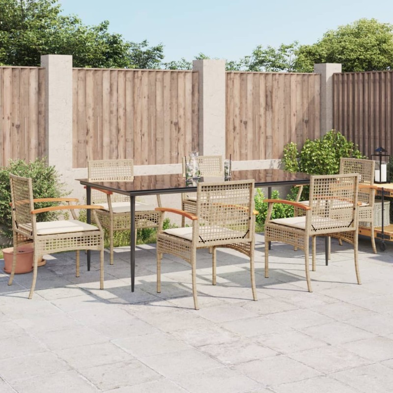 vidaXL 7-tlg. Garten-Essgruppe mit Kissen Beige Poly Rattan vidaXL 7-tlg. Garten-Essgruppe mit Kissen Beige Poly Rattan