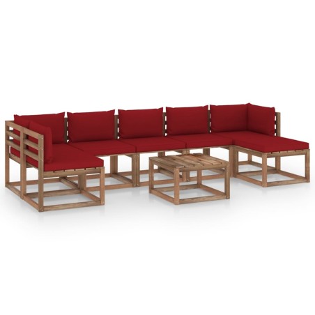 8-tlg. Garten-Lounge-Set mit Kissen in Weinrot