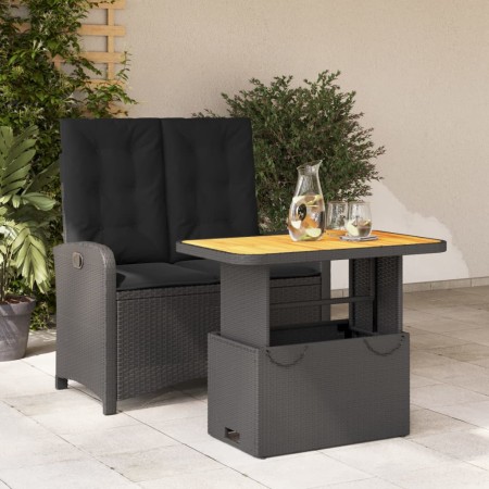 vidaXL 2-tlg. Garten-Essgruppe mit Kissen Schwarz Poly Rattan