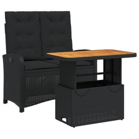 vidaXL 2-tlg. Garten-Essgruppe mit Kissen Schwarz Poly Rattan