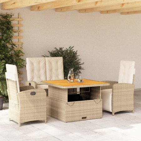 vidaXL 4-tlg. Garten-Essgruppe mit Kissen Beige Poly Rattan