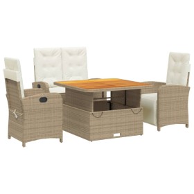 vidaXL 4-tlg. Garten-Essgruppe mit Kissen Beige Poly Rattan