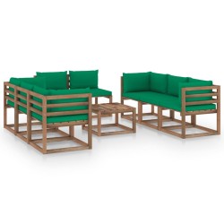 9-tlg. Garten-Lounge-Set mit Kissen Grün