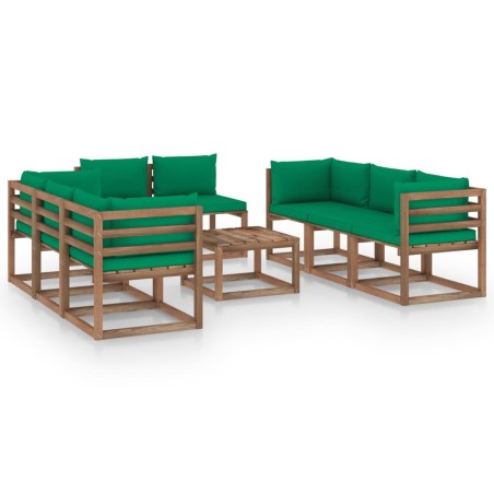 9-tlg. Garten-Lounge-Set mit Kissen Grün