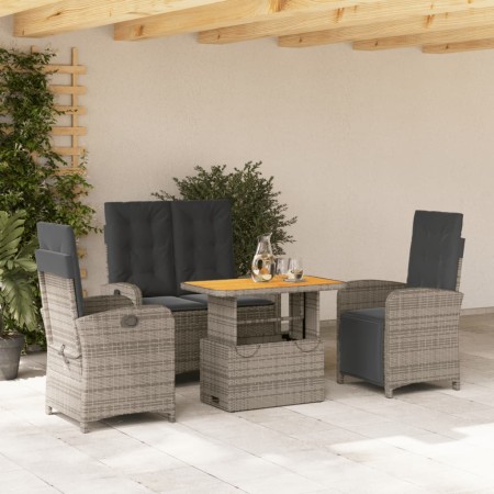 vidaXL 4-tlg. Garten-Essgruppe mit Kissen Grau Poly Rattan