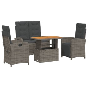 vidaXL 4-tlg. Garten-Essgruppe mit Kissen Grau Poly Rattan