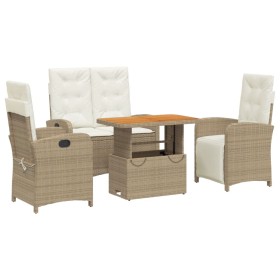 vidaXL 4-tlg. Garten-Essgruppe mit Kissen Beige Poly Rattan