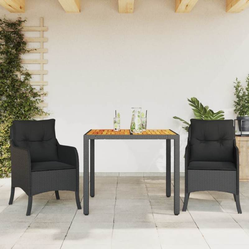 vidaXL 3-tlg. Garten-Essgruppe mit Kissen Schwarz Poly Rattan vidaXL 3-tlg. Garten-Essgruppe mit Kissen Schwarz Poly Rattan
