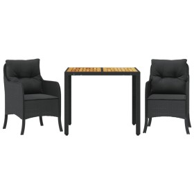 vidaXL 3-tlg. Garten-Essgruppe mit Kissen Schwarz Poly Rattan