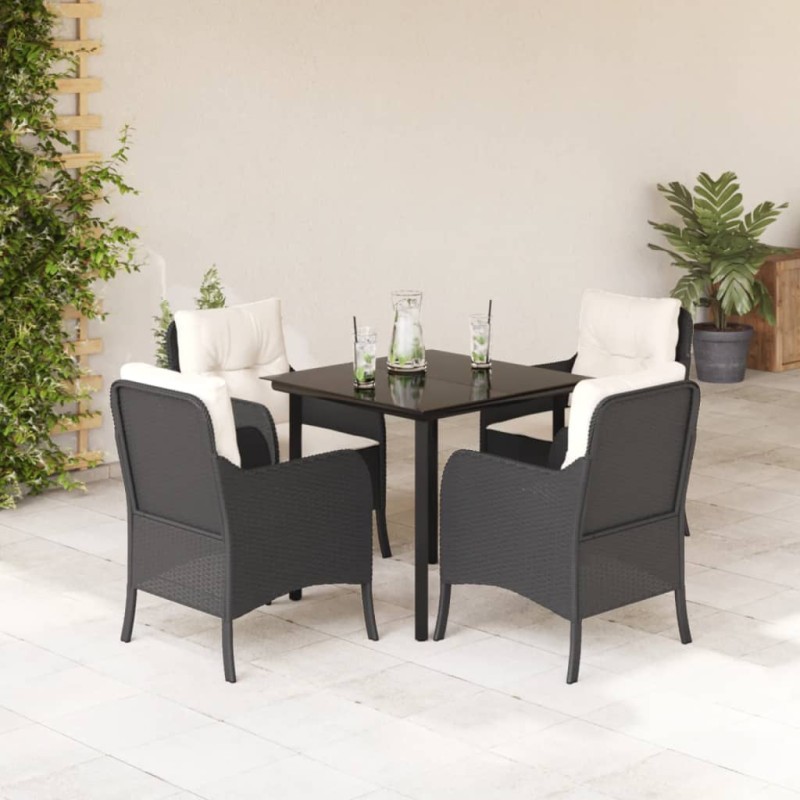 vidaXL 5-tlg. Garten-Essgruppe mit Kissen Schwarz Poly Rattan vidaXL 5-tlg. Garten-Essgruppe mit Kissen Schwarz Poly Rattan