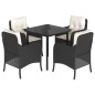 vidaXL 5-tlg. Garten-Essgruppe mit Kissen Schwarz Poly Rattan vidaXL 5-tlg. Garten-Essgruppe mit Kissen Schwarz Poly Rattan
