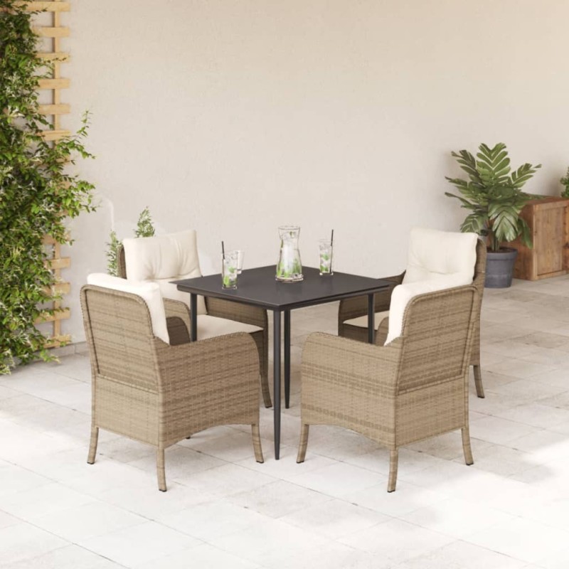 vidaXL 5-tlg. Garten-Essgruppe mit Kissen Beige Poly Rattan vidaXL 5-tlg. Garten-Essgruppe mit Kissen Beige Poly Rattan