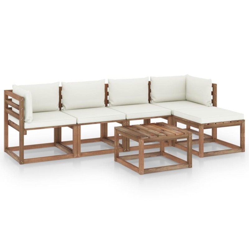 6-tlg. Garten-Lounge-Set mit Creme Kissen 6-tlg. Garten-Lounge-Set mit Creme Kissen