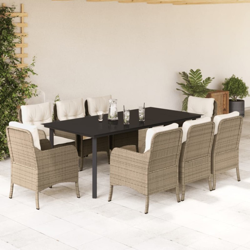 vidaXL 9-tlg. Garten-Essgruppe mit Kissen Beige Poly Rattan vidaXL 9-tlg. Garten-Essgruppe mit Kissen Beige Poly Rattan
