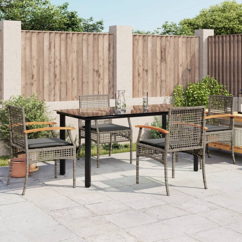 vidaXL 5-tlg. Garten-Essgruppe mit Kissen Grau Poly Rattan vidaXL 5-tlg. Garten-Essgruppe mit Kissen Grau Poly Rattan