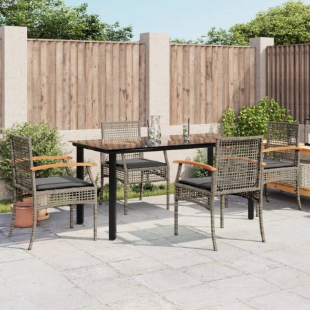vidaXL 5-tlg. Garten-Essgruppe mit Kissen Grau Poly Rattan