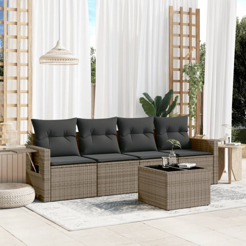vidaXL 5-tlg. Garten-Sofagarnitur mit Kissen Grau Poly Rattan vidaXL 5-tlg. Garten-Sofagarnitur mit Kissen Grau Poly Rattan