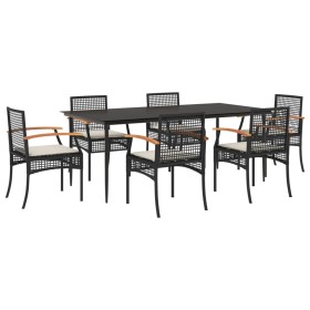 vidaXL 7-tlg. Garten-Essgruppe mit Kissen Schwarz Poly Rattan